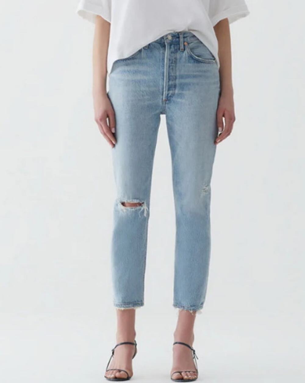 AGOLDE Riley Straight Crop Jeans Shatter Blue High Rise Distressed Women's 26